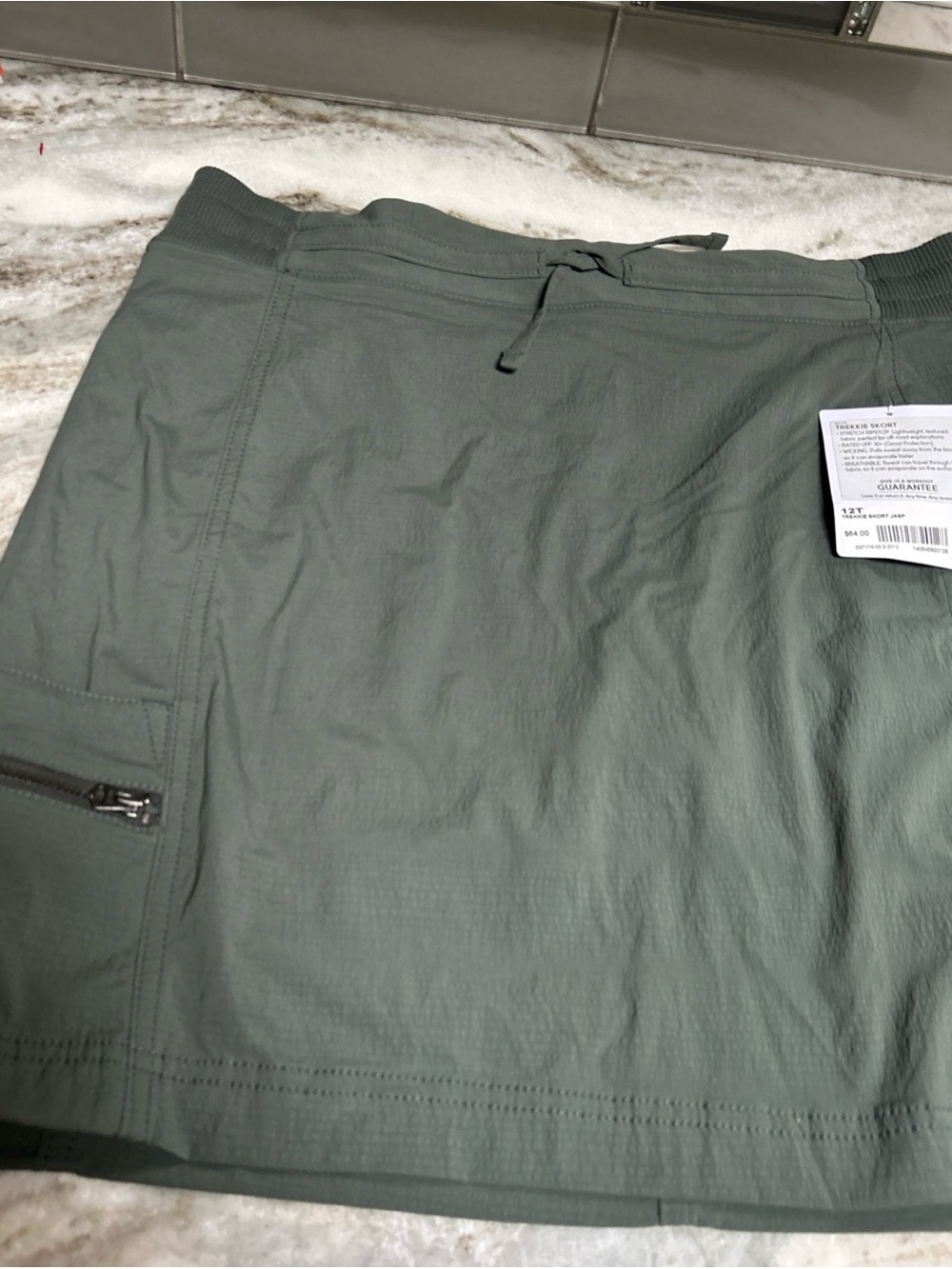 Athleta Trekkie North Skort Skirt Dark Green Sz 12 T cargo Pockets New 17 “ Hem